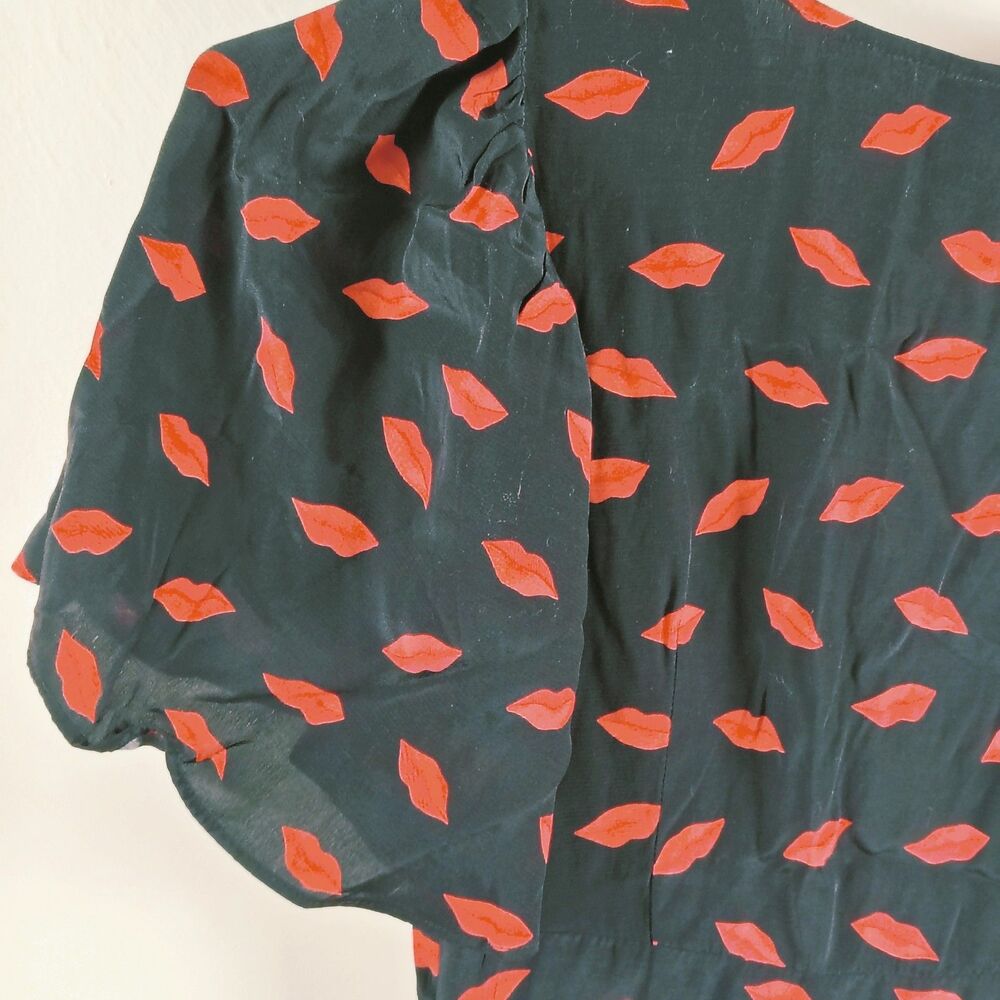 A New Day Women's Lip Print Short Sleeve Maxi Sundress Black Red Size 2 - Picture 10 of 13